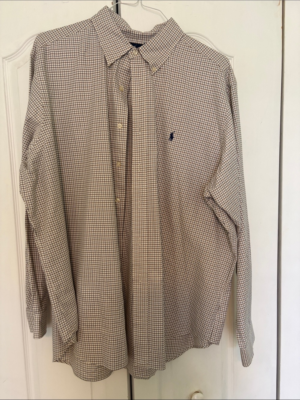Ralph Lauren Men's Small-Check Button-Down Shirt in Brown and White